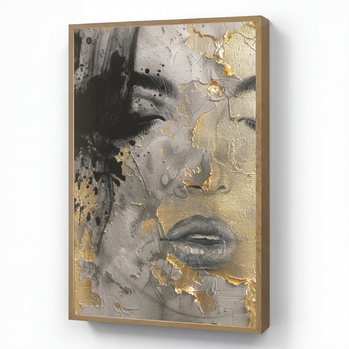 Wandlamp 60x90 cm - Oplaadbaar - Vrouw - Kunst - Goud - Zwart - Wandlampen binnen woonkame
