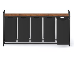 VASAGLE - Wasmand - Wasmand met 5 Vakken - Afneembare Waszakken - Met Opbergrek en Metalen Frame