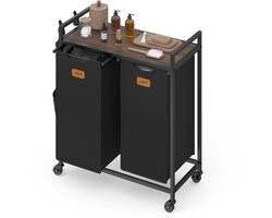 VASAGLE BLH222BH01 - Wasmand met Wieltjes - 2 Vakken - Met Opbergrek