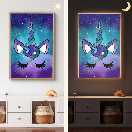 Nachtlampje 70x100 cm - Kinder lamp - Eenhoorn - Sterrenhemel - Ster - Blauw - Tafellamp kinderkamer draadloos - Slaapkamer lampje - Bedlamp kinderen - Kinderlampje - Wandlamp babykamer - Nachtlampjes van Merkloos — afbeelding 4