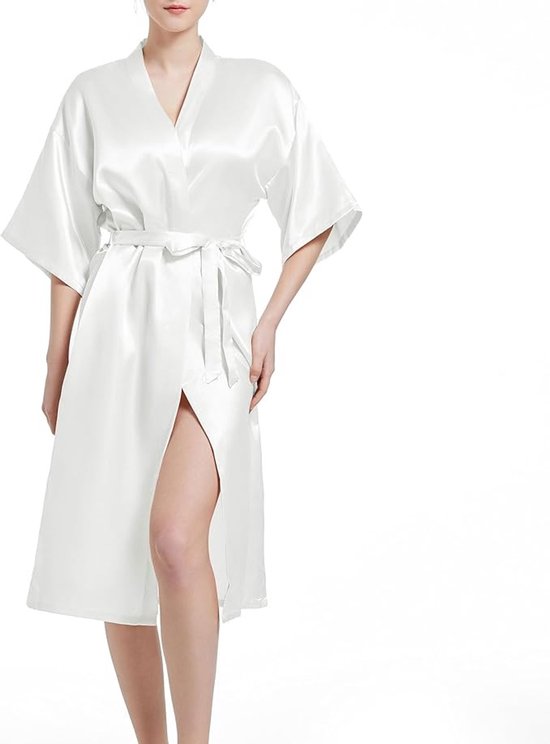Zijden ochtendjas voor dames - Luxe satijnen kimono met korte mouwen