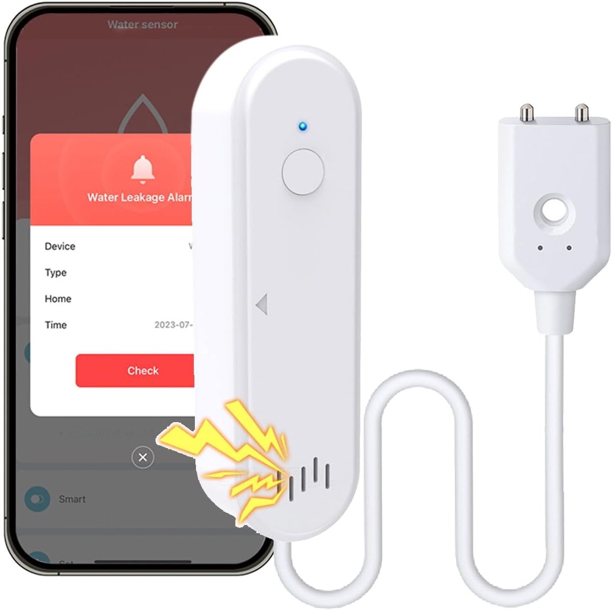 Slimme Watermelder - Wifi Leksensor - Thuisbeveiliging - 100 dB Alarm - 1m Kabel