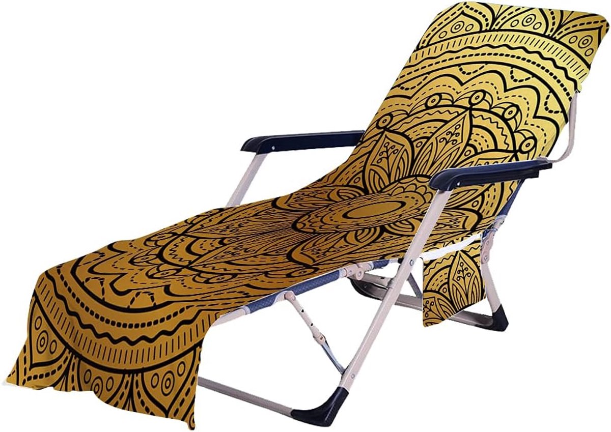 Strandstoel Handdoek - Lounge Cover - Ontspannen in Zon - Met Zijvakken - 75x210cm - Goude