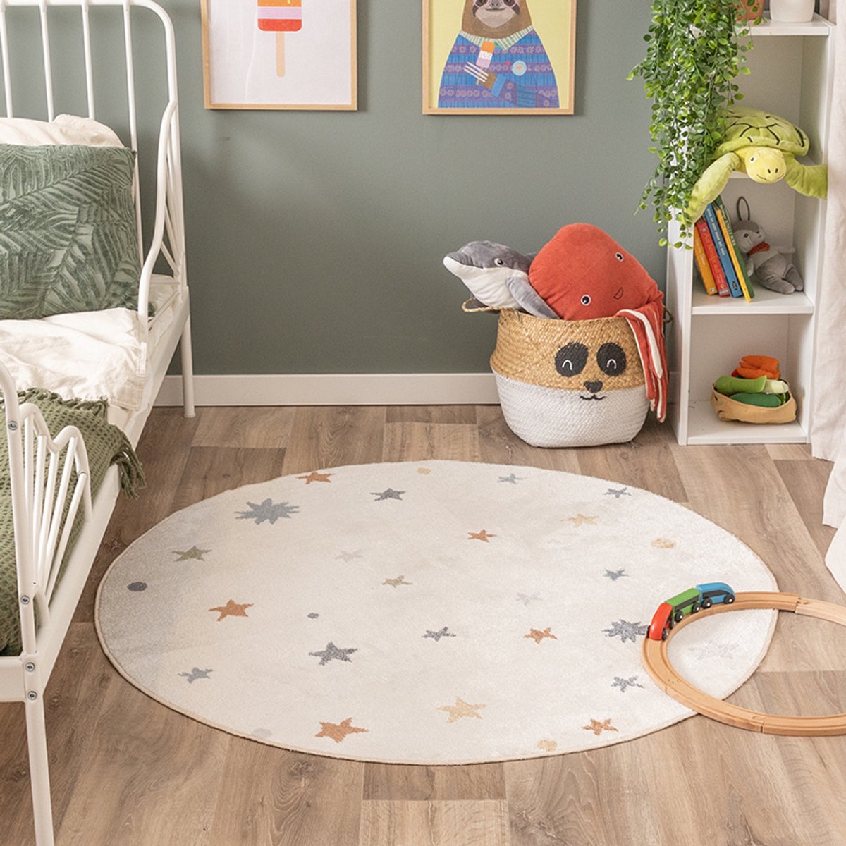 Little Olly Rond wasbaar kindervloerkleed - Ravi Stars Multicolor - Ø 120cm