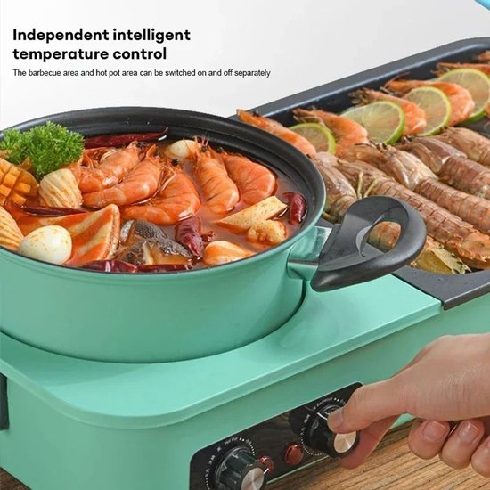 Delightness 3-In-1 Multikookmachine - Elektrische Grill - Hete Pot - Rookloze Barbecue - Tafelgrill - Grillplaat - Koken - Zwart van Merkloos — afbeelding 5