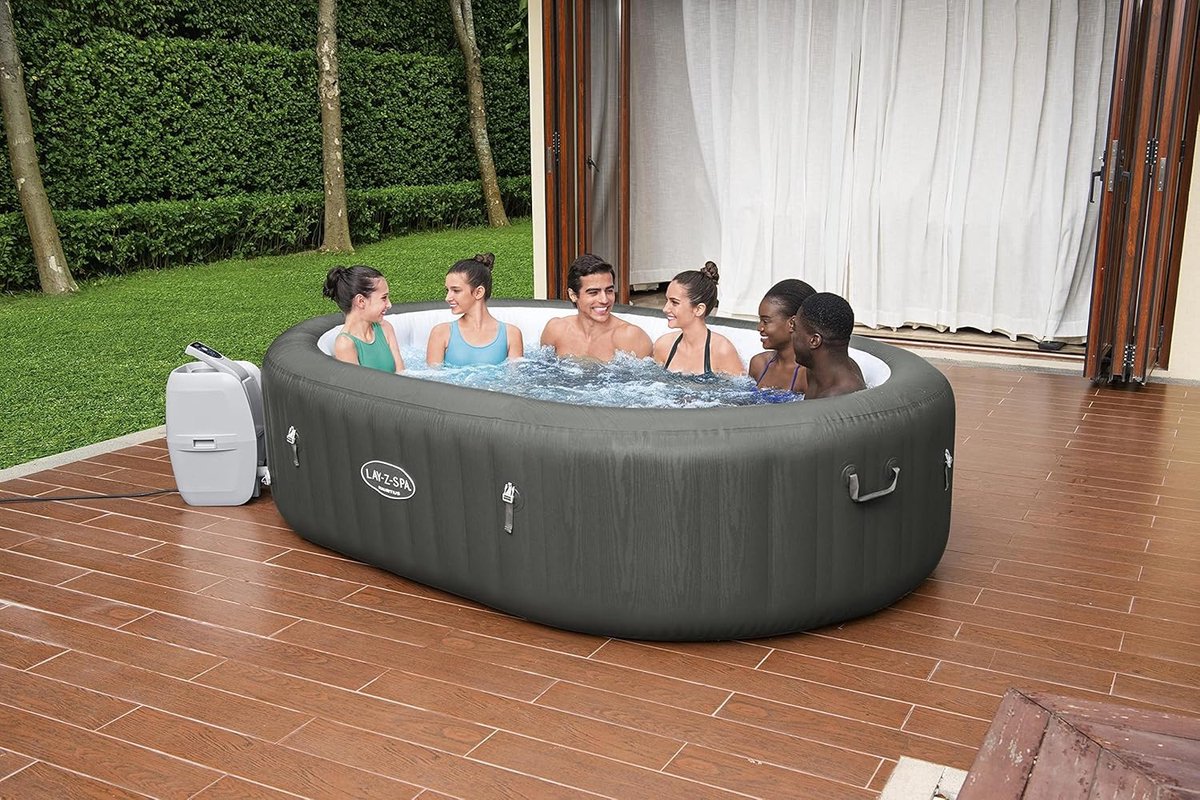 Opblaasbare Whirlpool Spa voor 7 Personen 270 x 180 x 71 cm – Luxe Ovale Jacuzzi met AirJet Bubbelmassage, Verwarming tot 40°C en Thermo-Isolatie – Pauwhome