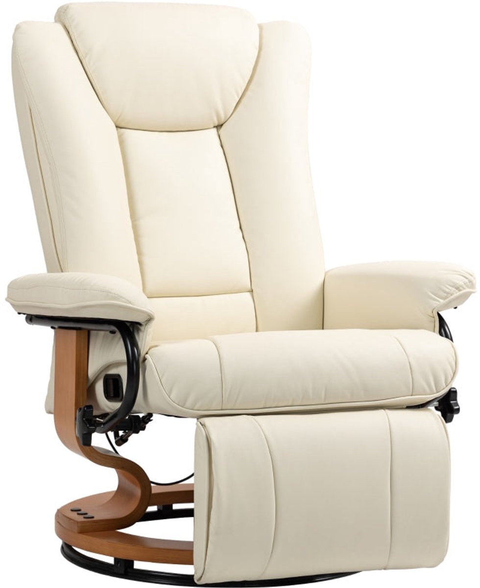 Merax Draaibare Relaxstoel Met Ligfunctie En Voetensteun – Handmatig Verstelbaar Tot 135° – Kunstleer Crèmewit – Tot 150 kg – 78x88x103 cm