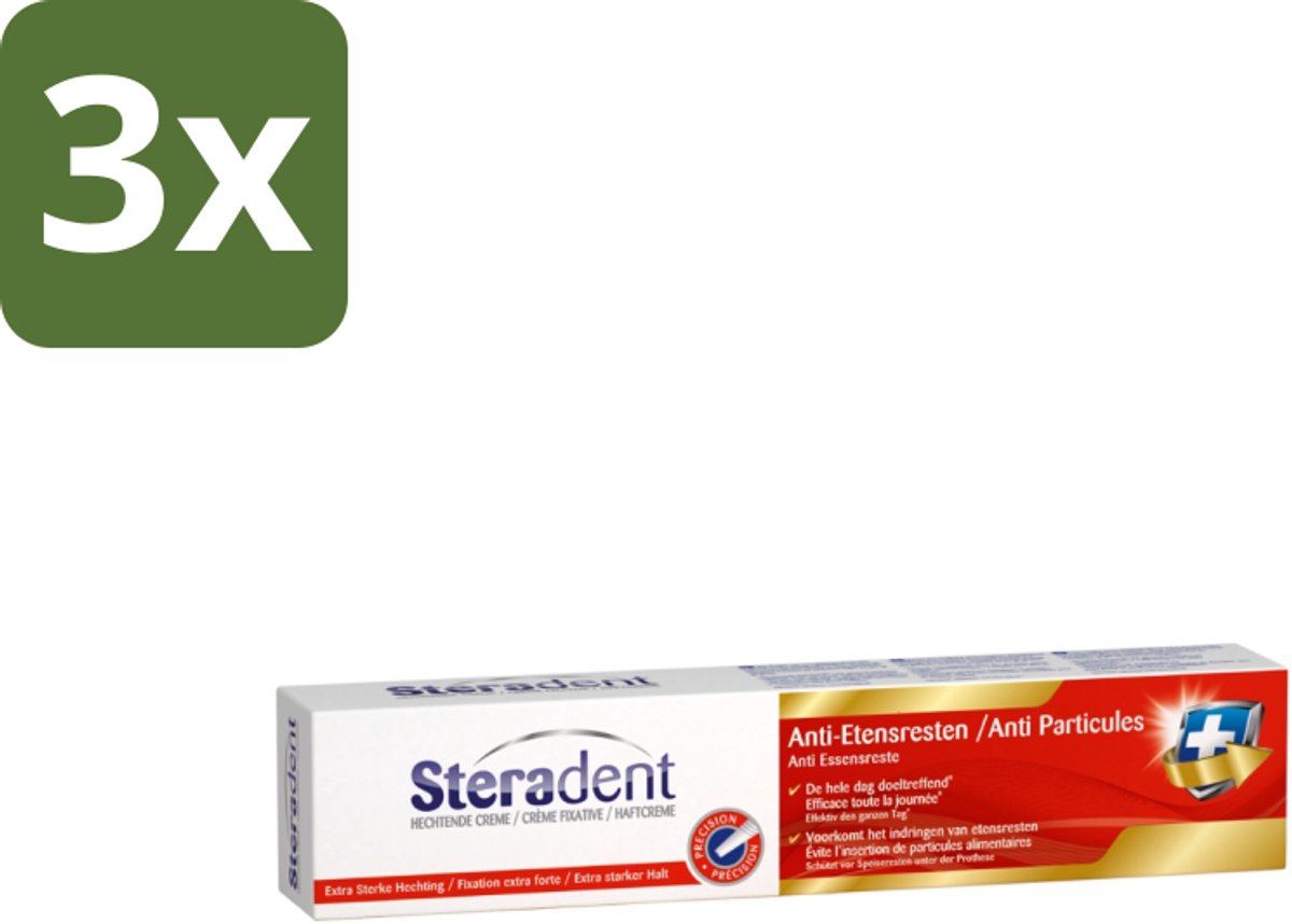Steradent - Fixatiecrème - Tegen Etensresten - 75 g - Bulkverpakking - 3 stuks
