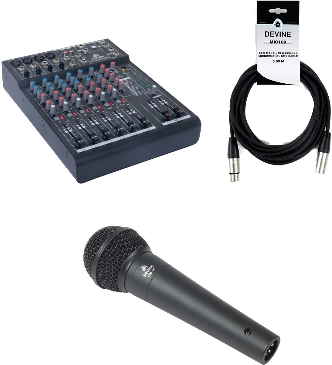 Devine MixDesk 802FX met DM 10 microfoon en kabel