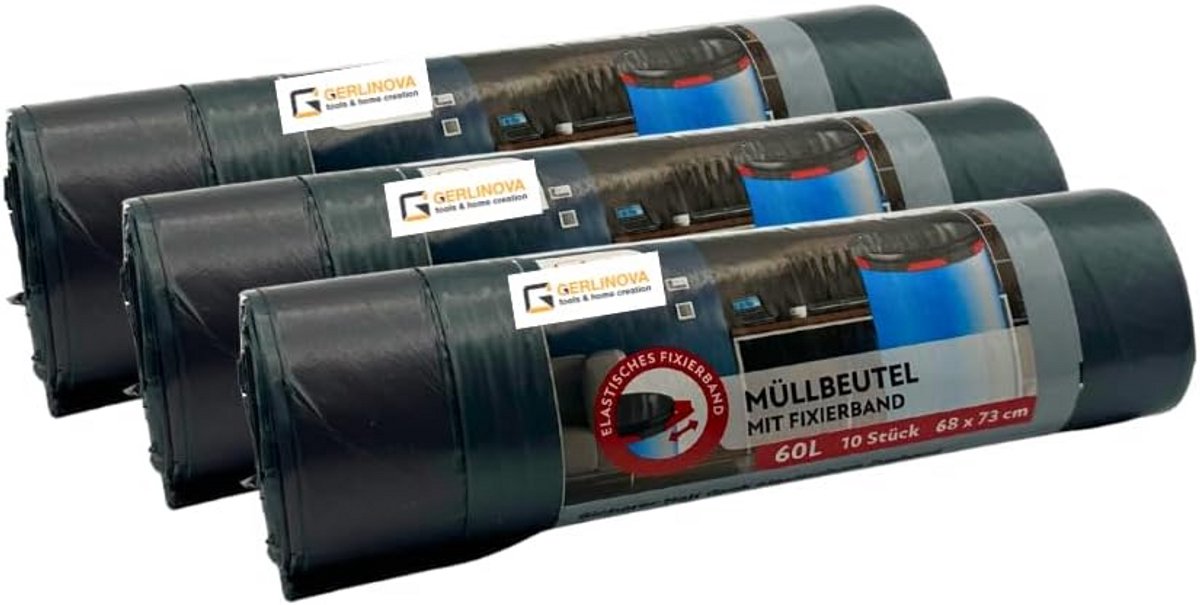 Scheurvaste vuilniszakken 60 liter met stevige sluitstrip - Donkergrijs (30 stuks)