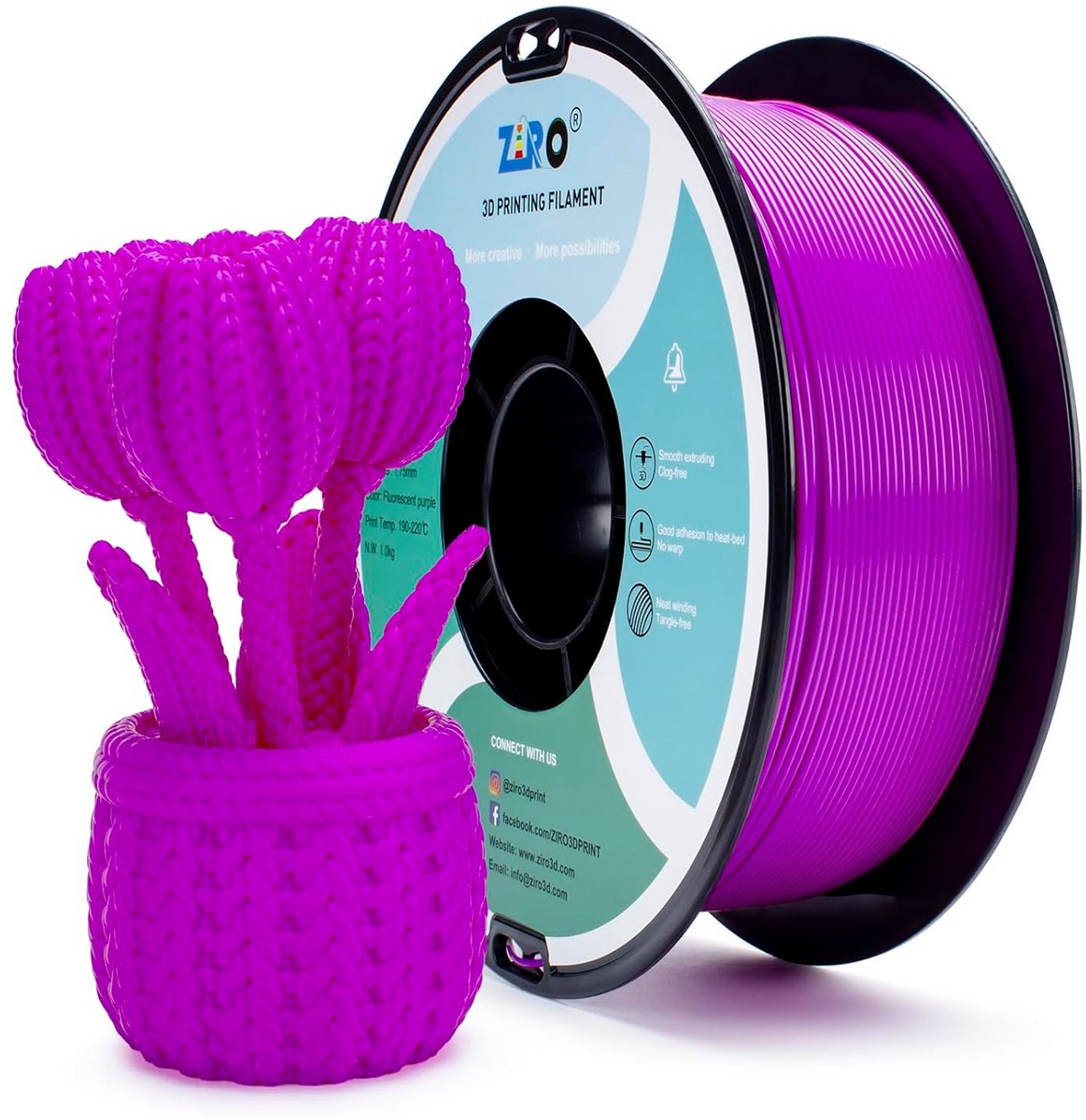 3D Printer Filament 1.75mm PLA Gloeiend Paars 1kg - Hoge Precisie Printmateriaal
