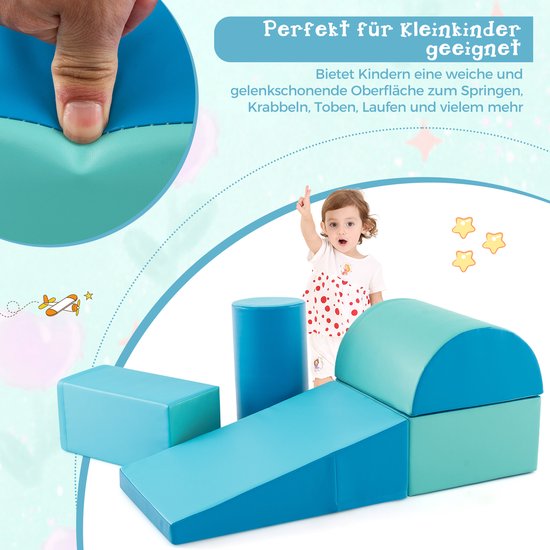 COSTWAY 5-delige schuimbouwstenen, reuzenbouwstenen om te ravotten en te klimmen, zachte schuimbouwstenen, grote bouwstenen meerkleurig, bouwblokken voor baby's en peuters van Merkloos — afbeelding 5