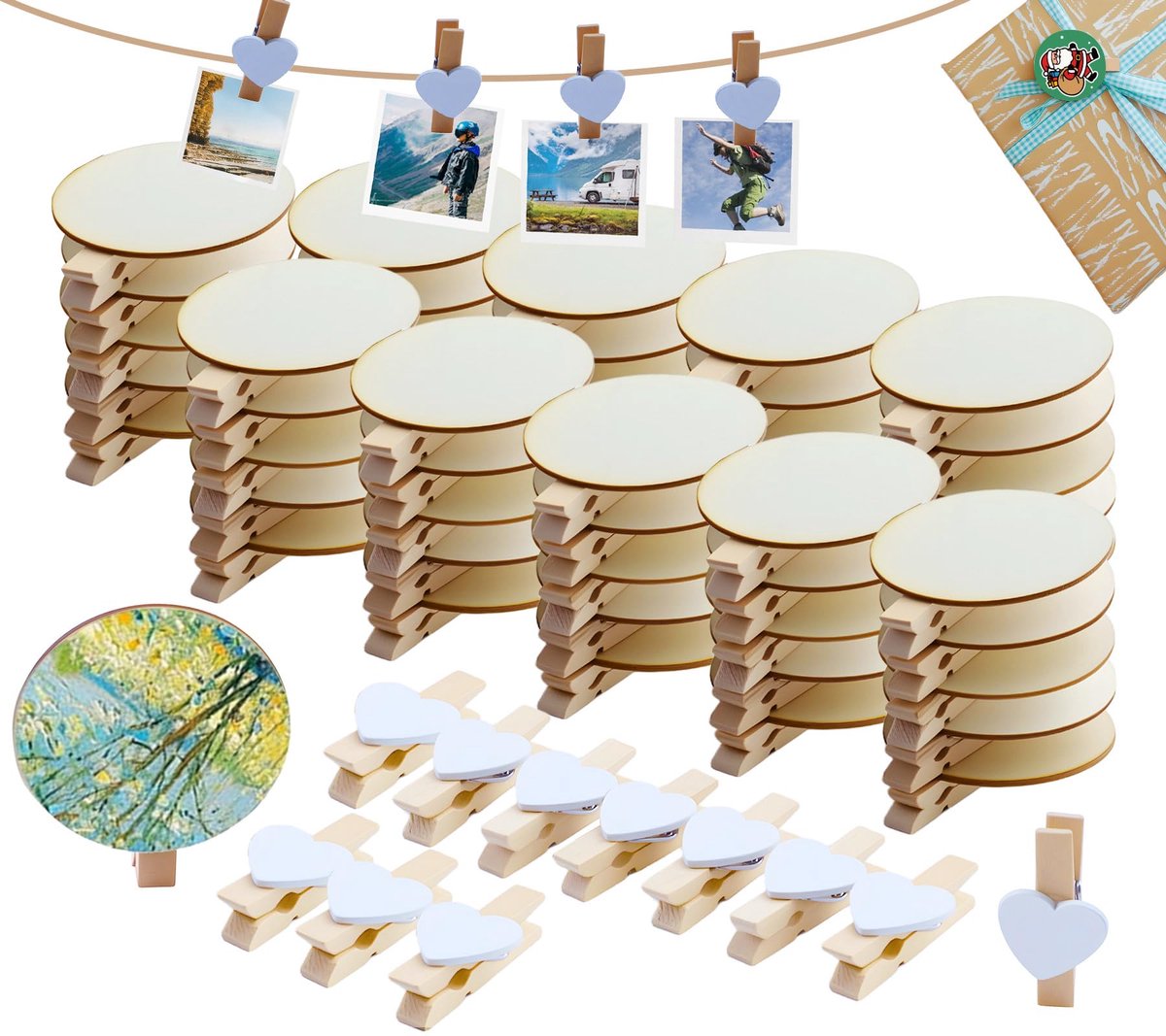Houten Mini Klemmen - 60 Stuks - Diverse Ontwerpen