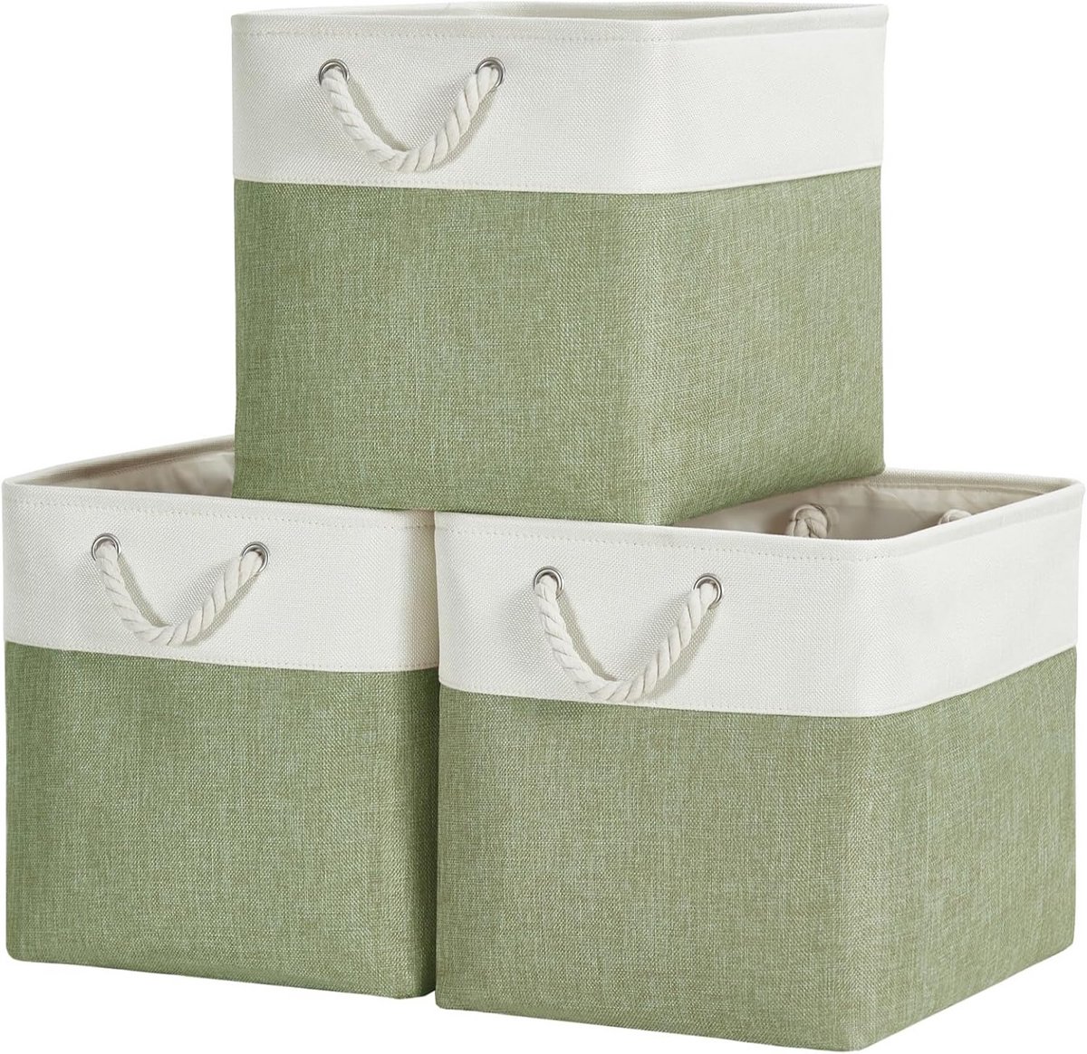 Set van 3 Stoffen Opbergdozen voor Kasten en Planken (Groen/Wit, 33x38x33 cm)