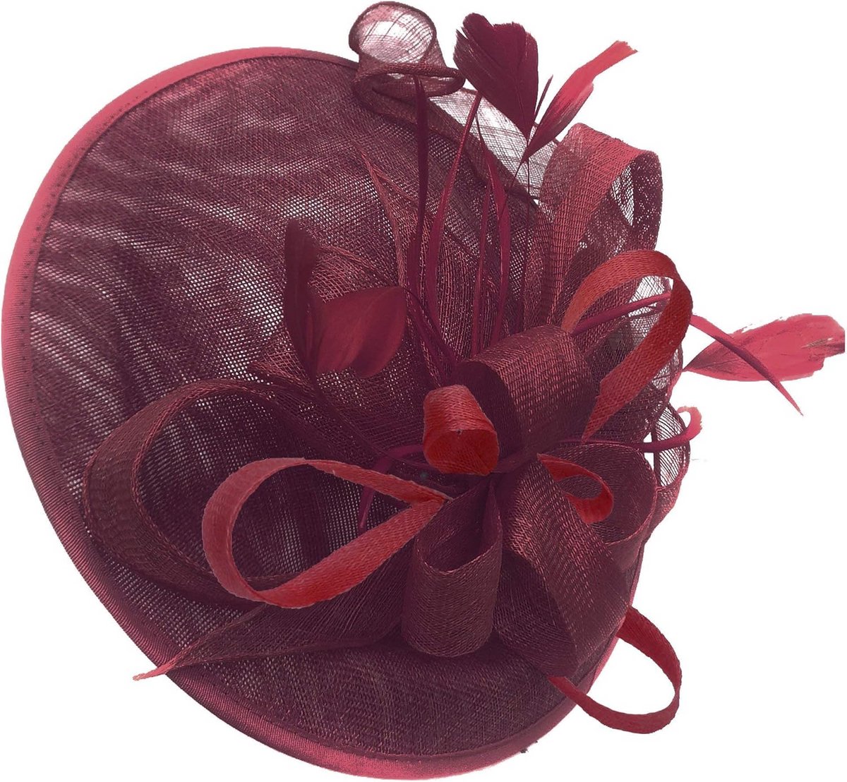 Elegante Dames Hoed Fascinator Bordeauxrood - Sinamay Schotel voor Bruiloft en Feest
