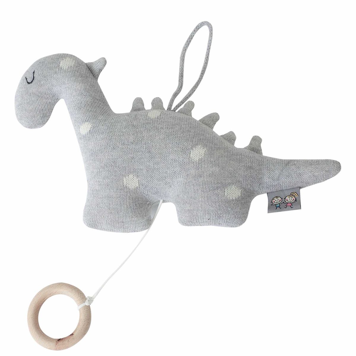 Sevira Kids - Muzikale dinosaurusknuffel van katoen - Grijs