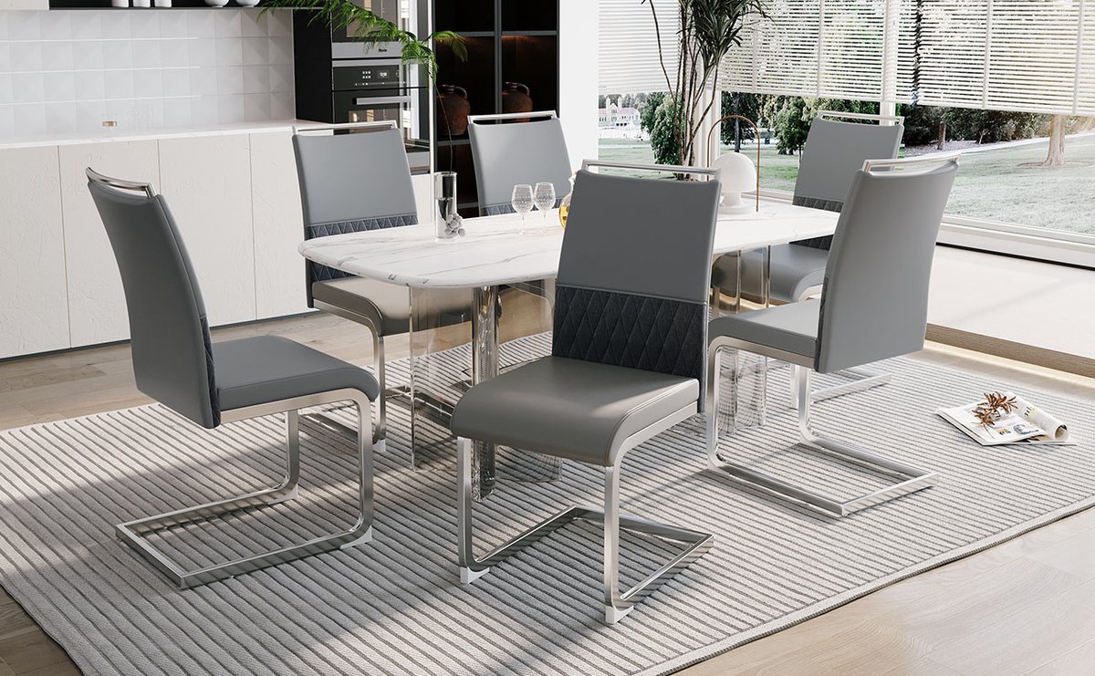 REDOM Ergonomische Stoel - Gebogen Rugleuning - Modern - Metaal, PU-Kunstleer En Linnen - Grijs