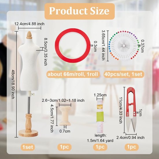 Mini Naaivorm - Kleine Paspop - Kleding Ontwerpen - Schaal 1/3 - 48 cm Hoog van Merkloos — afbeelding 4
