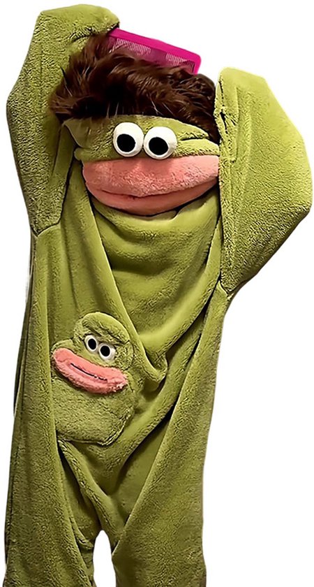 Kraftverdia® Silly Onesie groene pluche monsteronesie pyjama's, gezellige full-body slaapkleding met zachte stof, lange mouwen, schattig cartoondesign