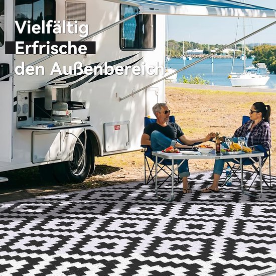 Buiten Tapijt - Terras Kleed - Tuin en Camping - Omkeerbaar en Wasbaar - 270x360 cm - Zwart Wit — afbeelding 2