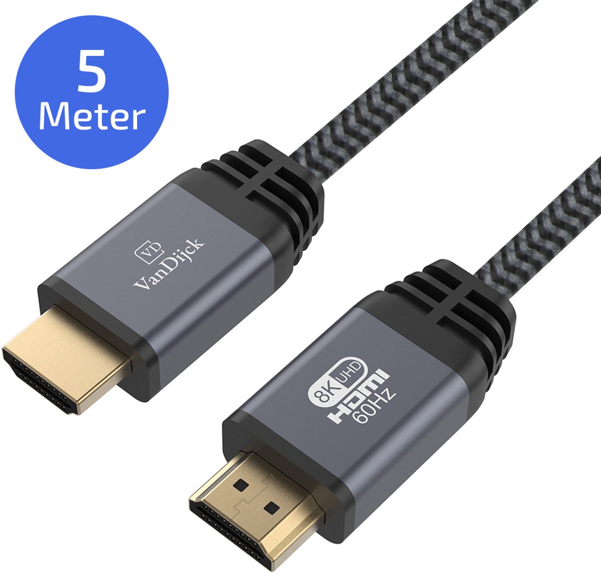 VanDijck Premium HDMI kabel 2.1 - 5 meter - 4K 120Hz - 8K 60Hz - Grijs
