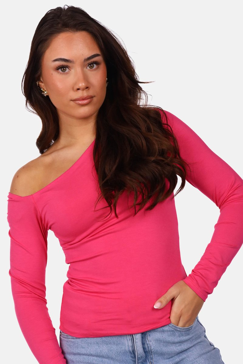 Getdrezzed Top - Maat: L - Dubbel gevoerde top met asymmetrische halslijn fuchsia