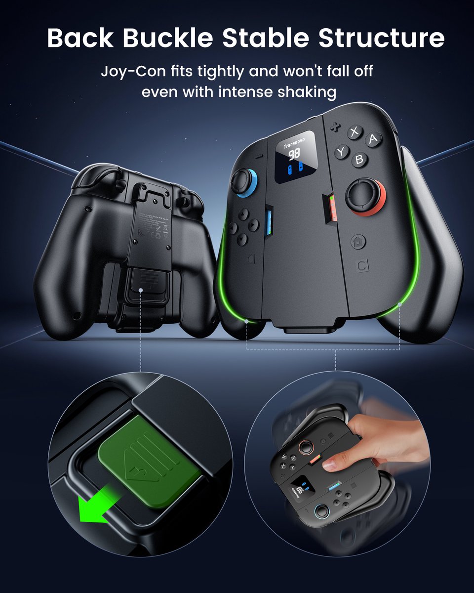 Transnovo Charging Grip Pro Joycon 1400mAh powerbank met magnetisch link geschikt voor Nintendo Switch 2 controller | Switch-controllers Joy con oplader incl. display | USB C kabel charger | Console accessoires – foto 3