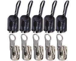 Ritsen Vervanging Set - Sliders Kit - Outdoor Kleding - Omkeerbaar U-vormig - Maat 5 - Zwart Zilver