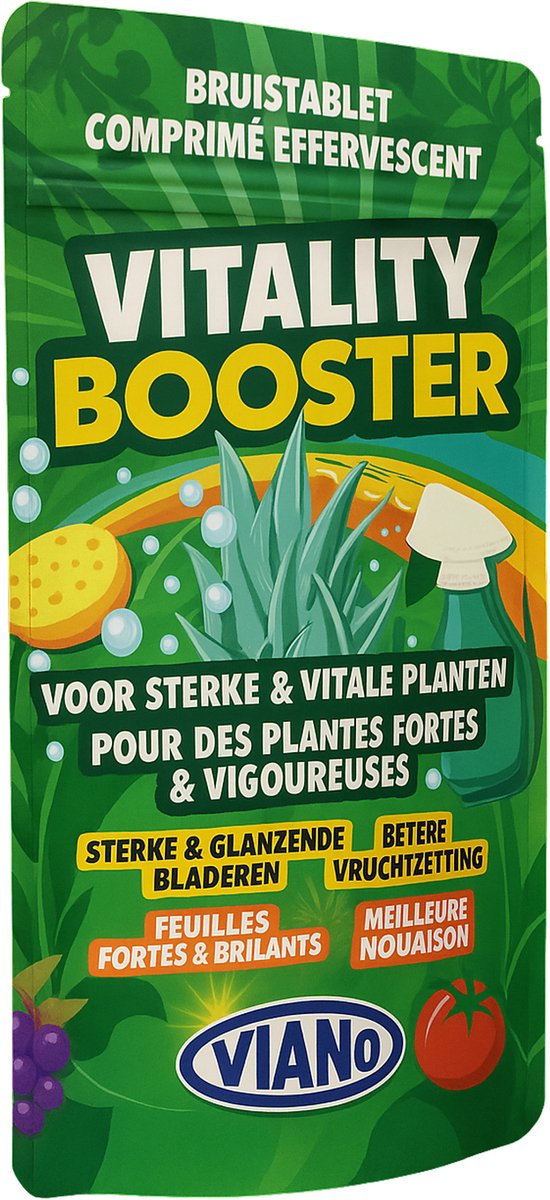 Viano vloeibare meststof Vitality Booster - 20x5g - Combineert stikstof, kalium en plantextracten in 1 wateroplosbare tablet - 20 tabletjes van 5g = 20L - Eerste hulp bij gebreksymptomen!