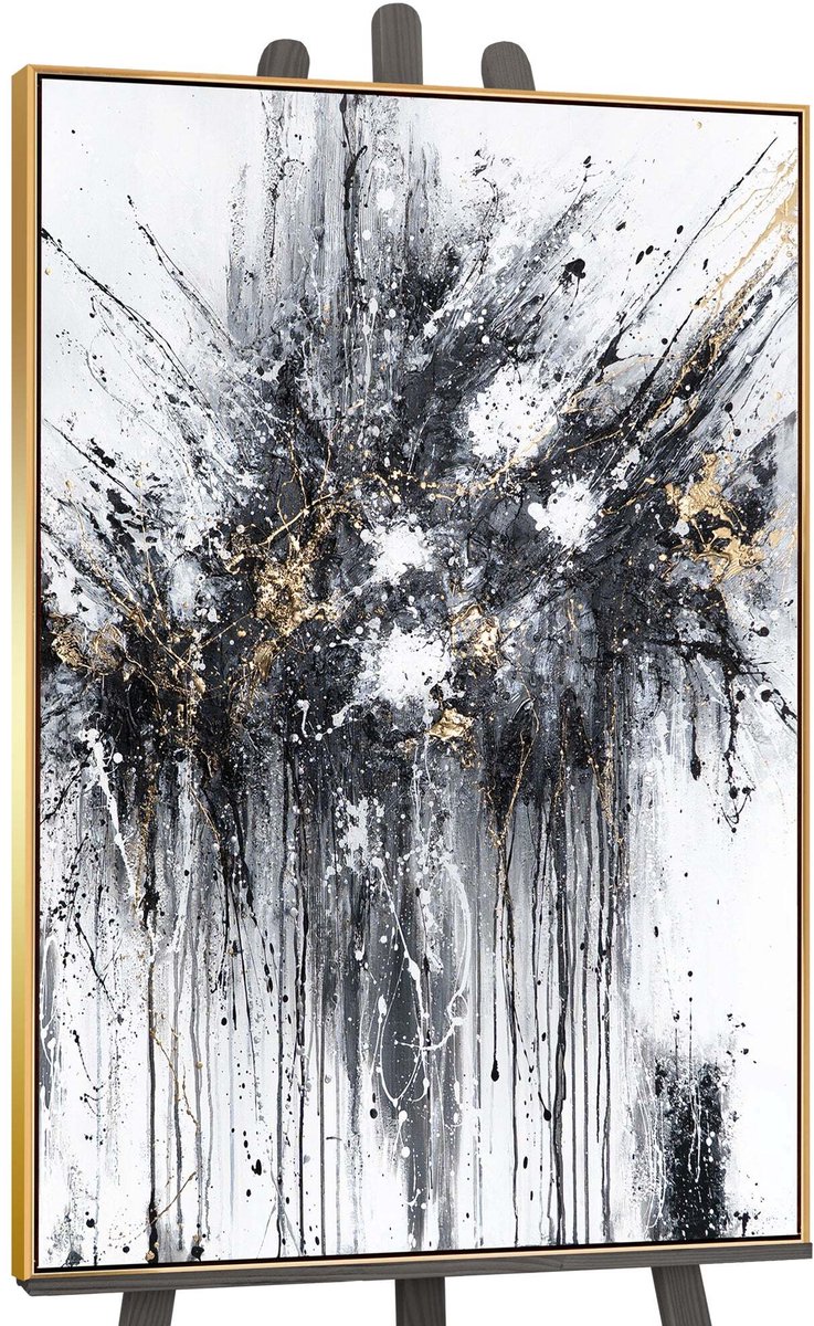 YS Canvas schilderij handgeschilderd dance of splashes abstract – YS-Art Gallery – Luxe wanddecoratie voor woonkamer – Modern schilderij voor slaapkamer en hal Gold