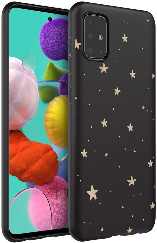 Coque de téléphone noire avec imprimé d'étoiles dorées, adaptée pour Samsung Galaxy A51.
