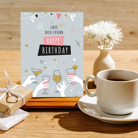 Verjaardagskaart Goud - Wenskaart Happy Birthday - Verjaardagswensen ...