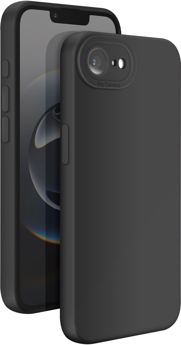 Avizar Hoesje Geschikt voor Apple iPhone 17e van Siliconen met Verhoogde Camerabrand, Zwart