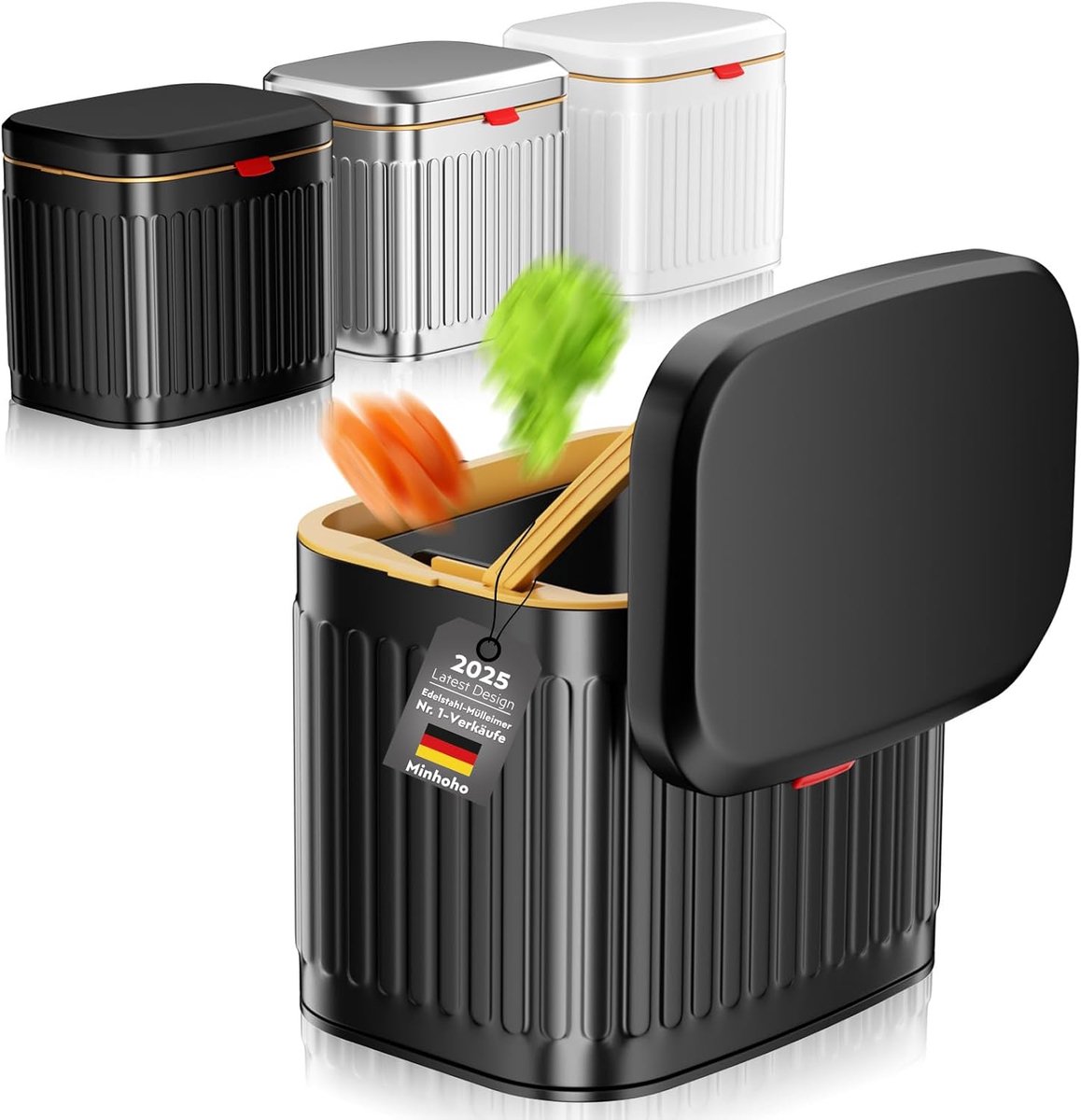 Keuken Compostbak - Afvalbak Deksel - Afval Scheiden - Roestvrij Staal - 4 Liter Inhoud - Zwart