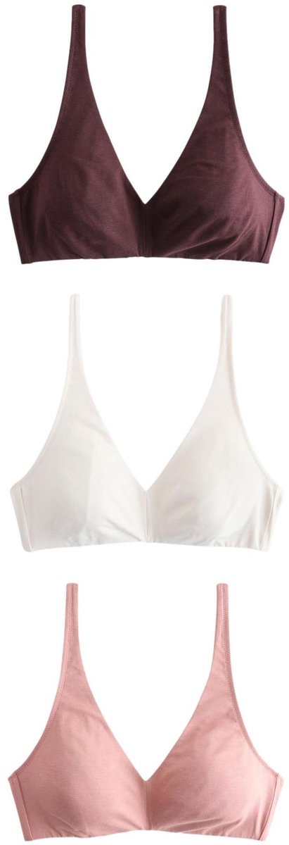 Next Dames - Set van 3 Ultimate Comfort beha's van een katoenmix zonder vullingen en zonder beugel - Bruin Chocolate/Pink/Cream