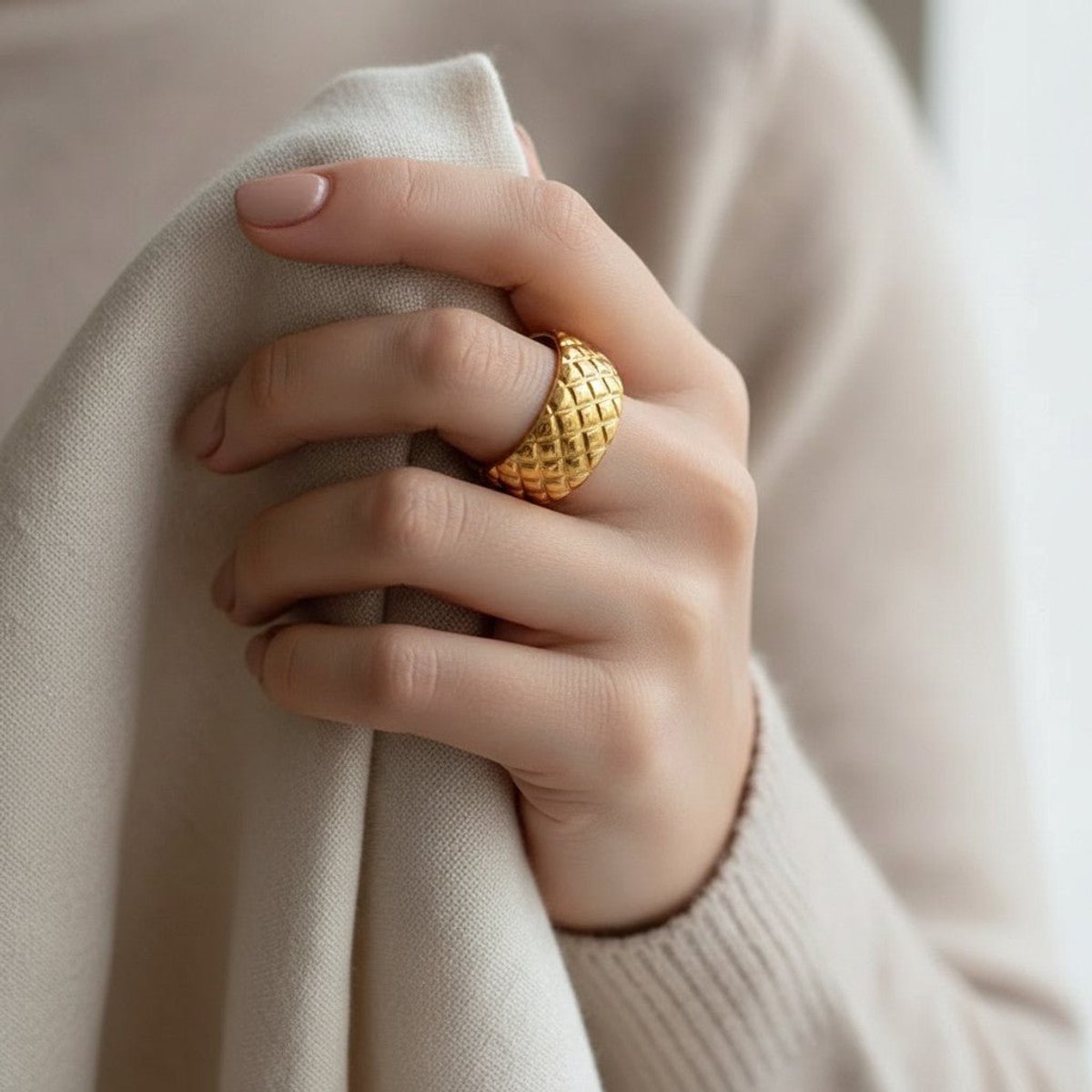 Aramat Jewels | Ringen | RVS Damesring Verstelbaar – Ruitjes Patroon - one size | Zilverkleur | |14mm | Staal | Volwassenen | Verkleurd niet
