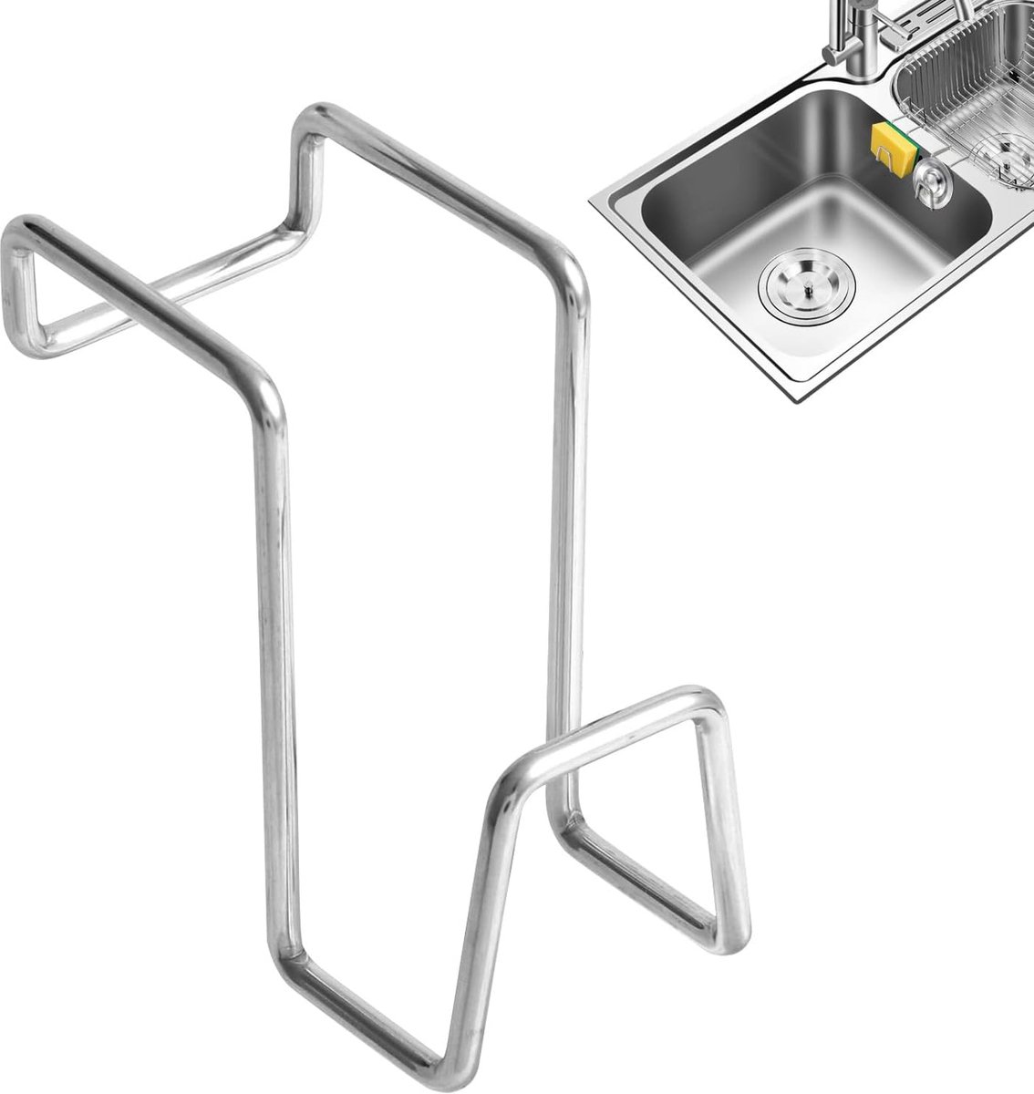 Sponsrek Keuken - Hanger Spoelbak - Keuken Organizer - Roestvrij Staal - 8x5x8 cm
