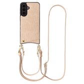 Étui Selencia - Compatible avec Samsung Galaxy A57 (5G) - Backcover Croco avec cordon et porte-cartes - Beige