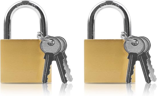 Klein hangslot 2 stuks – Met sleutel, 30 mm, voor koffer, kluisje