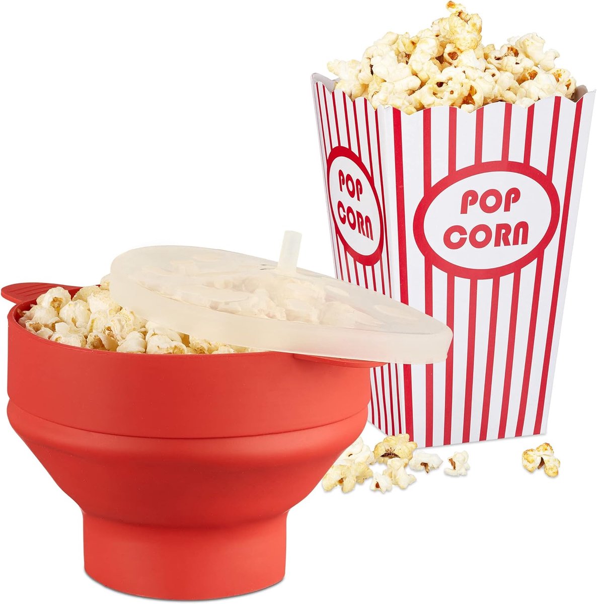 Popcorn Set - Magnetron Poppertjes - Filmavond Thuis - BPA-vrij Siliconen - 49 Delig Inclusief Zakjes - Rood