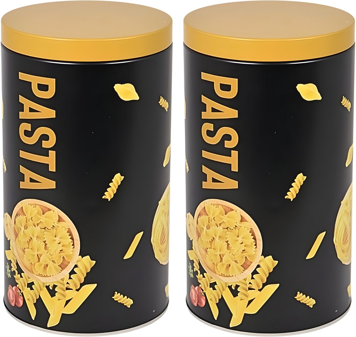 Excellent Houseware Pasta / spaghetti bewaarblik - 2x - zwart - metaal - Italiaans - 11 x 19 cm - voorraadblik