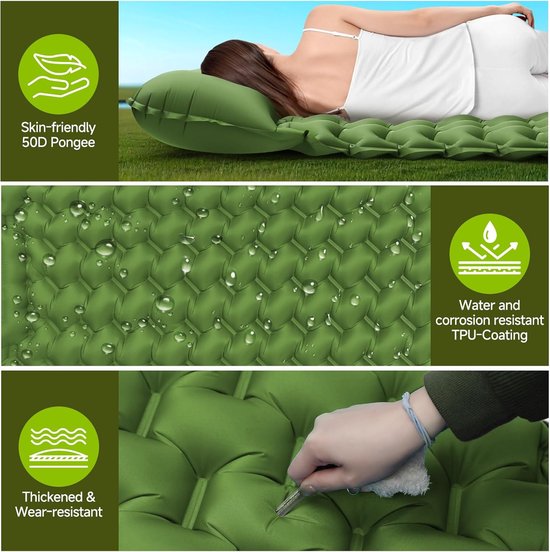 Isolatiemat voor 2 - Luchtbed Kampeer - Comfortabel Slapen - Waterdicht Ultralicht - 200 x 130 cm - Groen — afbeelding 4