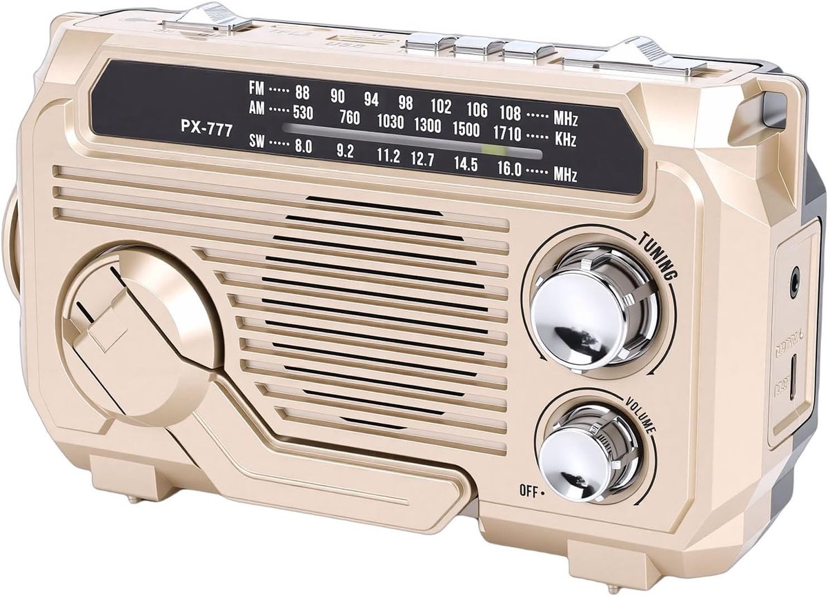Noodradio Bluetooth Luidspreker - Draagbare Radio - Veiligheid Buiten - Handslinger Zonne-energie - 19.99 x 11.99 cm - Khaki