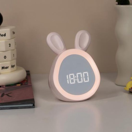 Kinderwekker Nachtlampje - Digitale Klok - Wakker Worden - Traploos Dimbaar - 10 x 7 x 7 cm - Roze — afbeelding 3
