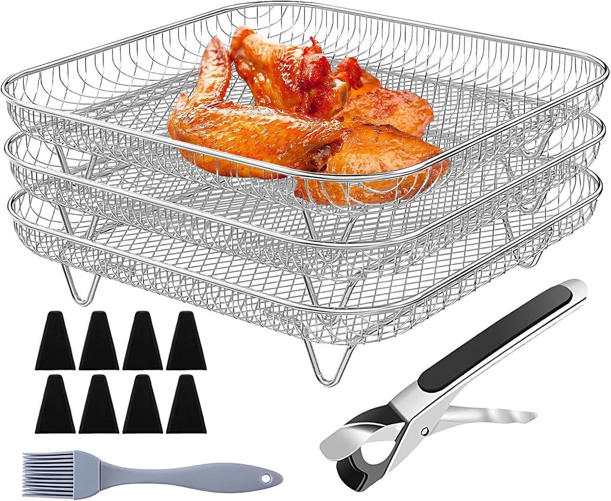 Airfryer Rooster Set Stapelbare Droogrekken Bakken Grillen Drogen Antiaanbaklaag Roestvrij Staal 20x20cm Vierkant