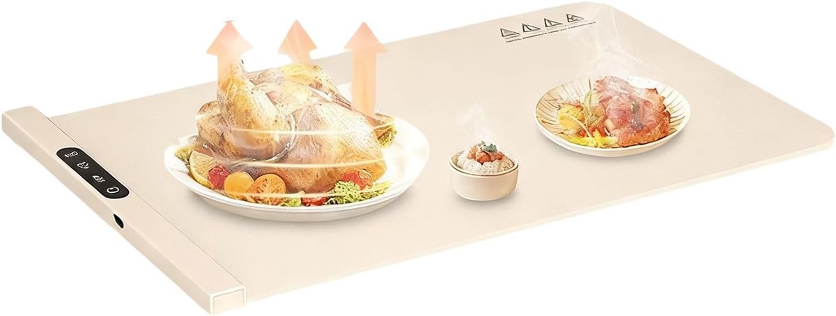 Opwarmbord Voedsel Elektrisch Verwarmbord Buffetten Feesten Snelle Verwarming Timer 62x38cm Crèmekleurig