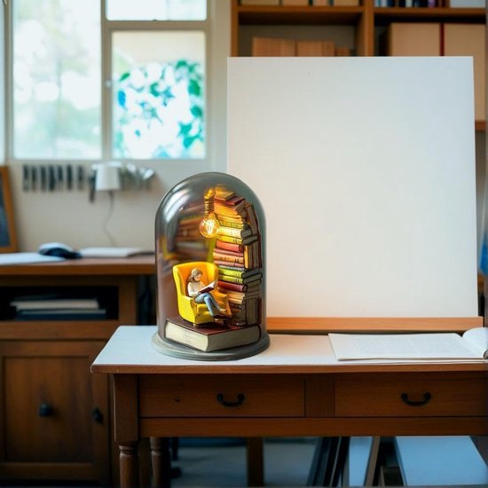 Leeslamp Beeldje - Boekenliefhebber Decoratie - Gezellig Lezen - Miniatuur Boekenkast - 8x8x12 cm - Diverse Kleuren — afbeelding 5