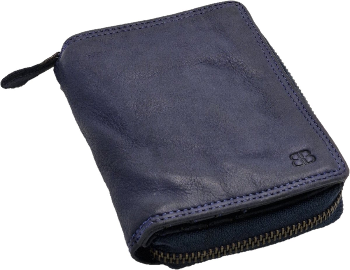 Boutique Trukado - Bellicci Portemonnee - "Greta" - Gewassen leer - navy - ritssluiting - handig formaat - (lxbxhx) ca. 9,5 cm x 13 cm x 3 cm