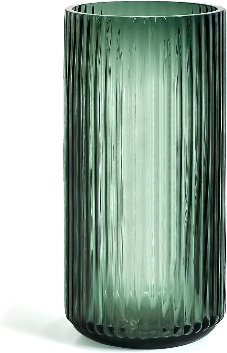 SnelShoppen - Moderne bloemenvaas van geribbeld glas 19,1 cm - Groene vaas voor kantoordecoratie, woonkamer, eetkamer, bruiloften en thuisgebruik