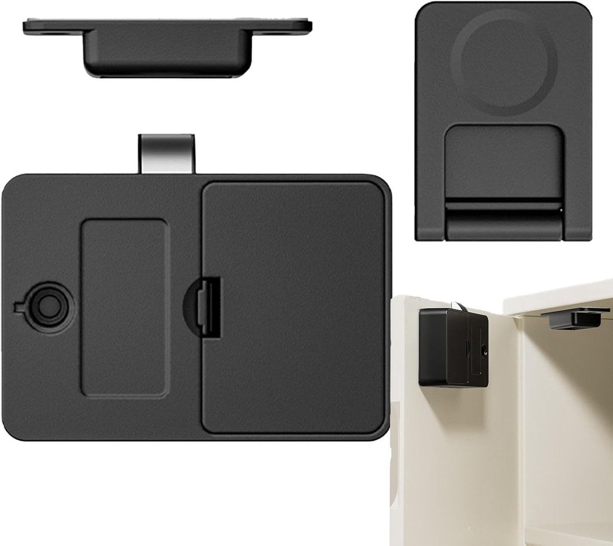 Intelligent Ladeslot - Elektronisch Deurslot - Kinderbeveiliging Kast - Boorvrij Installeren - 14.2 x 13.3 cm - Zwart